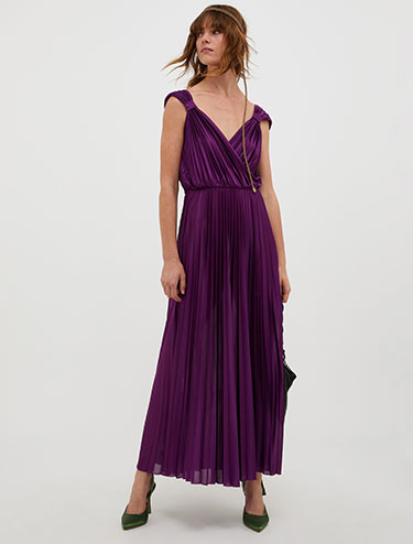 Pleated jersey maxi dress - burgundy - MAX&Co.